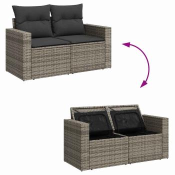 14-teiliges Garten Sofa Set mit Kissen Grau Poly Rattan Akazie