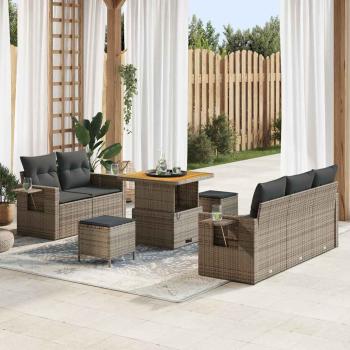 ARDEBO.de - 8-teiliges Garten Sofa Set mit Kissen Grau Poly Rattan Akazie