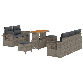 8-teiliges Garten Sofa Set mit Kissen Grau Poly Rattan