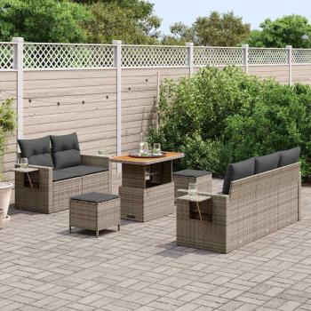 8-teiliges Garten Sofa Set mit Kissen Grau Poly Rattan