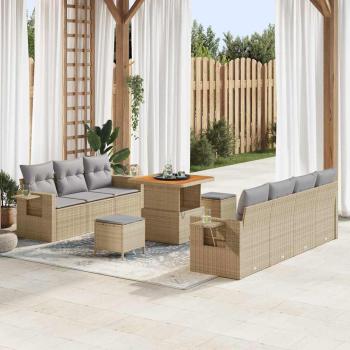 ARDEBO.de - 10-teiliges Garten Sofa Set mit Kissen Beige Poly Rattan Akazie