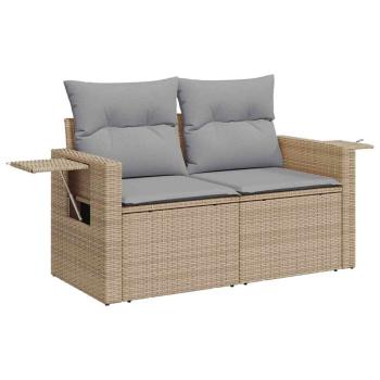 10-teiliges Garten-Sofa-Set mit Kissen Beige Poly Rattan Akazie