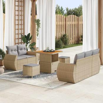ARDEBO.de - 8-teiliges Garten Sofa Set mit Kissen Beige Poly Rattan Akazie