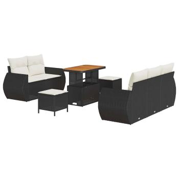 8-teiliges Garten-Sofa-Set mit Kissen Schwarz Poly-Rattan Akazie