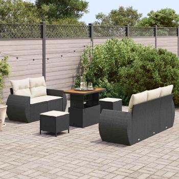 8-teiliges Garten-Sofa-Set mit Kissen Schwarz Poly-Rattan Akazie