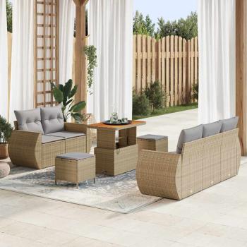 ARDEBO.de - 8-teiliges Garten Sofa Set mit Kissen Beige Poly Rattan Akazie