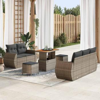 ARDEBO.de - 8-teiliges Garten-Sofa-Set mit Kissen Grau Poly Rattan Akazie