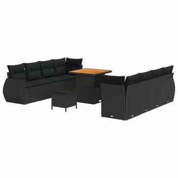 11-teiliges Garten Sofa Set mit Kissen Schwarz Poly-Rattan Akazie