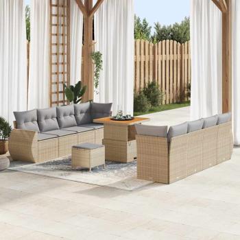 ARDEBO.de - 11-teiliges Garten-Sofa-Set mit Kissen Beige Poly-Rattan Akazie