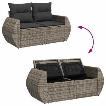 11-teiliges Garten Sofa Set mit Kissen aus grauem Poly-Rattan, Akazie