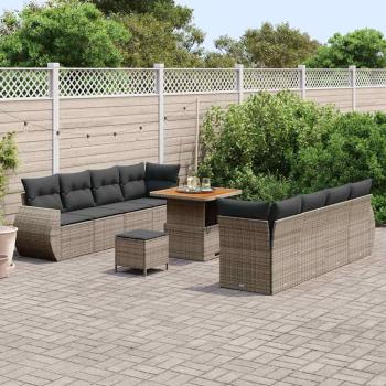 11-teiliges Garten Sofa Set mit Kissen aus grauem Poly-Rattan, Akazie