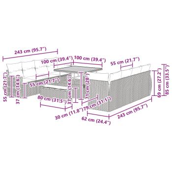 ARDEBO.de - 11-teiliges Garten Sofaset mit Kissen Schwarz Poly Rattan Akazie