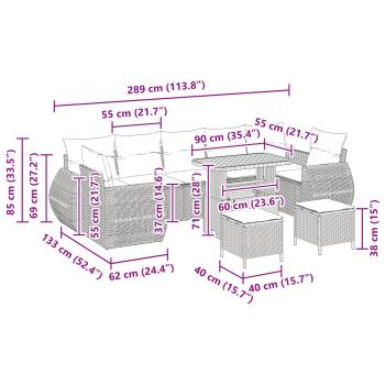 Garten-Sofa-Set mit Kissen mit Speicher 10 pcs Schwarz