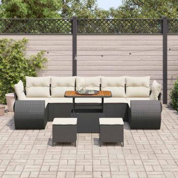 10-teiliges Garten-Sofa-Set mit Kissen Schwarz Poly-Rattan Akazie