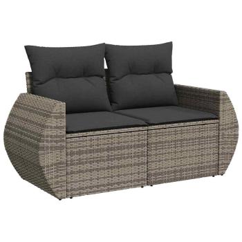 10-teiliges Garten Sofa Set mit Kissen Grau Poly Rattan Akazie