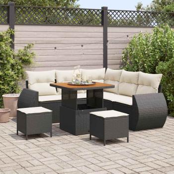 ARDEBO.de - 8-teiliges Garten Sofa Set mit Kissen Schwarz Poly Rattan Akazie