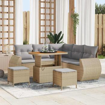 ARDEBO.de - 8-teilige Garten-Sofa Set mit Kissen Beige Poly Rattan Akazie