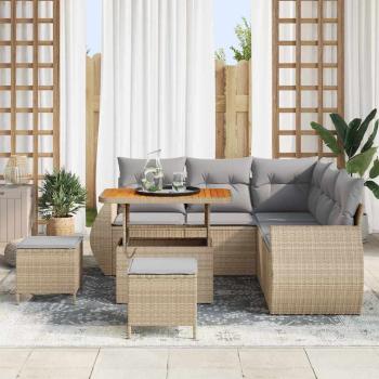 8-teilige Garten-Sofa Set mit Kissen Beige Poly Rattan Akazie