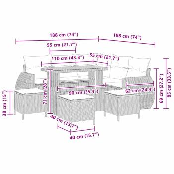 Gartensofa-set mit Kissen 9 pcs Beige und Hellgrau Poly-Rattan