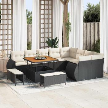 ARDEBO.de - 12-teiliges Garten-Sofa-Set mit Kissen Schwarz Poly Rattan Akazie