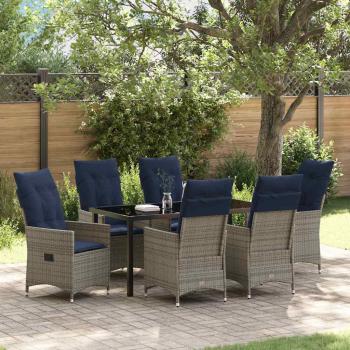 ARDEBO.de - 7-teiliges Garten Esstisch Set mit grauem Poly-Rattan