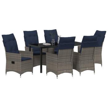 7-teiliges Garten Esstisch Set mit grauem Poly-Rattan