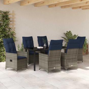 7-teiliges Garten Esstisch Set mit grauem Poly-Rattan