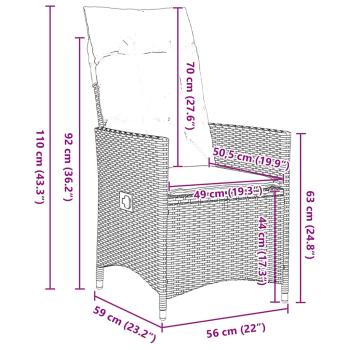 9-teiliges Garten Esstisch Set mit Kissen Graues Poly-Rattan