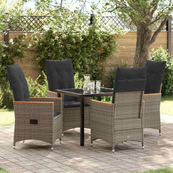 ARDEBO.de - 5-teiliges Set für den Garten mit Kissen in Grau aus Poly-Rattan