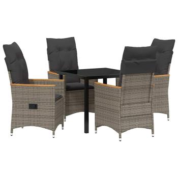 5-teiliges Set für den Garten mit Kissen in Grau aus Poly-Rattan
