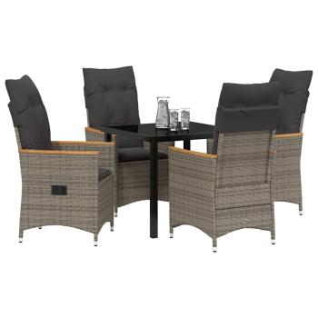 5-teiliges Set für den Garten mit Kissen in Grau aus Poly-Rattan