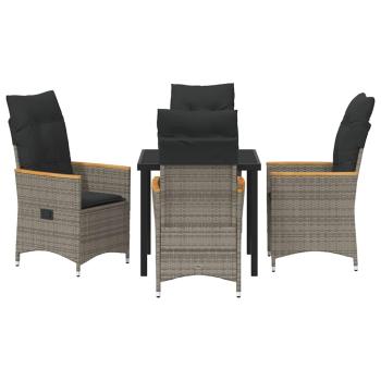 5-teiliges Set für den Garten mit Kissen in Grau aus Poly-Rattan
