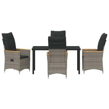 5-teiliges Garten-Esstisch-Set mit Kissen in grauem Poly-Rattan
