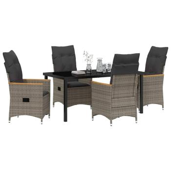 5-teiliges Garten-Dining-Set mit Kissen Grau Poly-Rattan