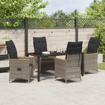 5-teiliges Garten-Dining-Set mit Kissen Grau Poly-Rattan