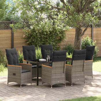 ARDEBO.de - 7-teiliges Garten-Ess-Set mit Kissen Grau Poly-Rattan