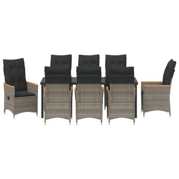 9-teiliges Garten-Dining-Set mit Kissen Grau Poly-Rattan