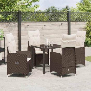 5-teiliges Garten-Dining-Set mit Kissen Braun Poly Rattan
