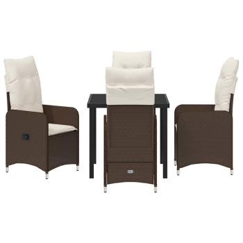 5-teiliges Garten-Dining-Set mit Kissen Braun Poly Rattan