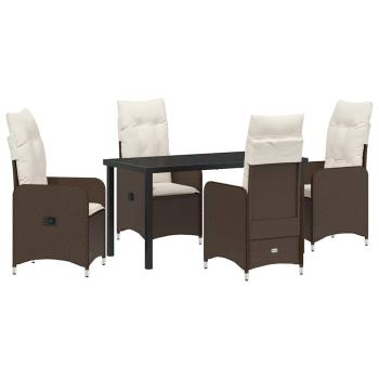 5-teiliges Garten-Essenset mit Kissen Braun Poly-Rattan