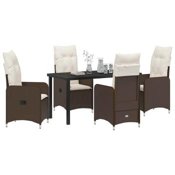 5-teiliges Garten-Essenset mit Kissen Braun Poly-Rattan