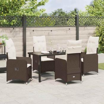 5-teiliges Garten-Essenset mit Kissen Braun Poly-Rattan