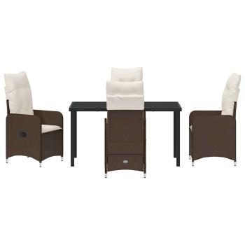 5-teiliges Garten-Essenset mit Kissen Braun Poly-Rattan