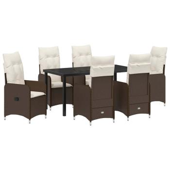 7-teiliges Garten-Esszimmer-Set mit Kissen Braun Poly Rattan