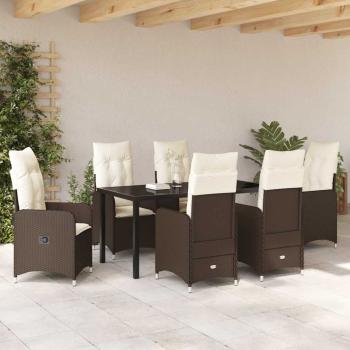 7-teiliges Garten-Esszimmer-Set mit Kissen Braun Poly Rattan
