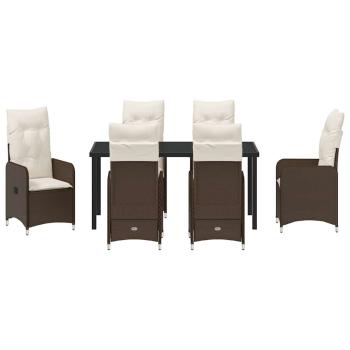 7-teiliges Garten-Esszimmer-Set mit Kissen Braun Poly Rattan
