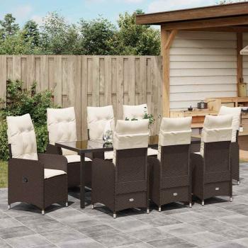 9-teiliges Garten-Dining-Set mit Kissen Braun Poly-Rattan