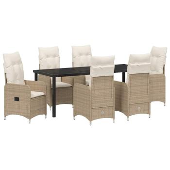 ARDEBO.de - 7-teiliges Garten-Esszimmer-Set mit Kissen Beige Poly-Rattan