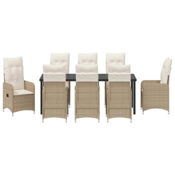 9-teiliges Garten-Esszimmer-Set mit Kissen in Beige aus Poly-Rattan