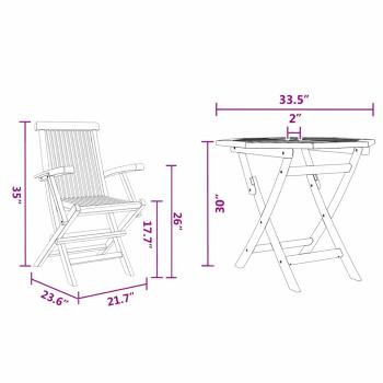 3-teiliges klappbares Garten Bistro Set aus solidem Teakholz